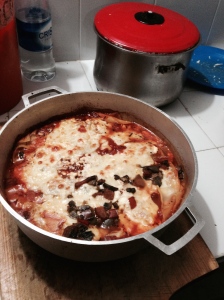 Chorizo, spinach, mushroom lasagna